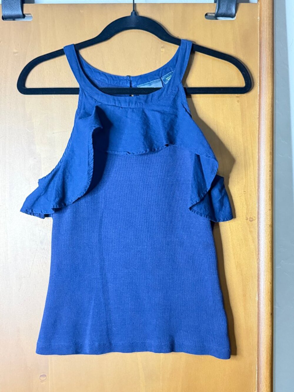 Maeve by Anthropologie Blue Ruffle Cold-Shoulder Top S